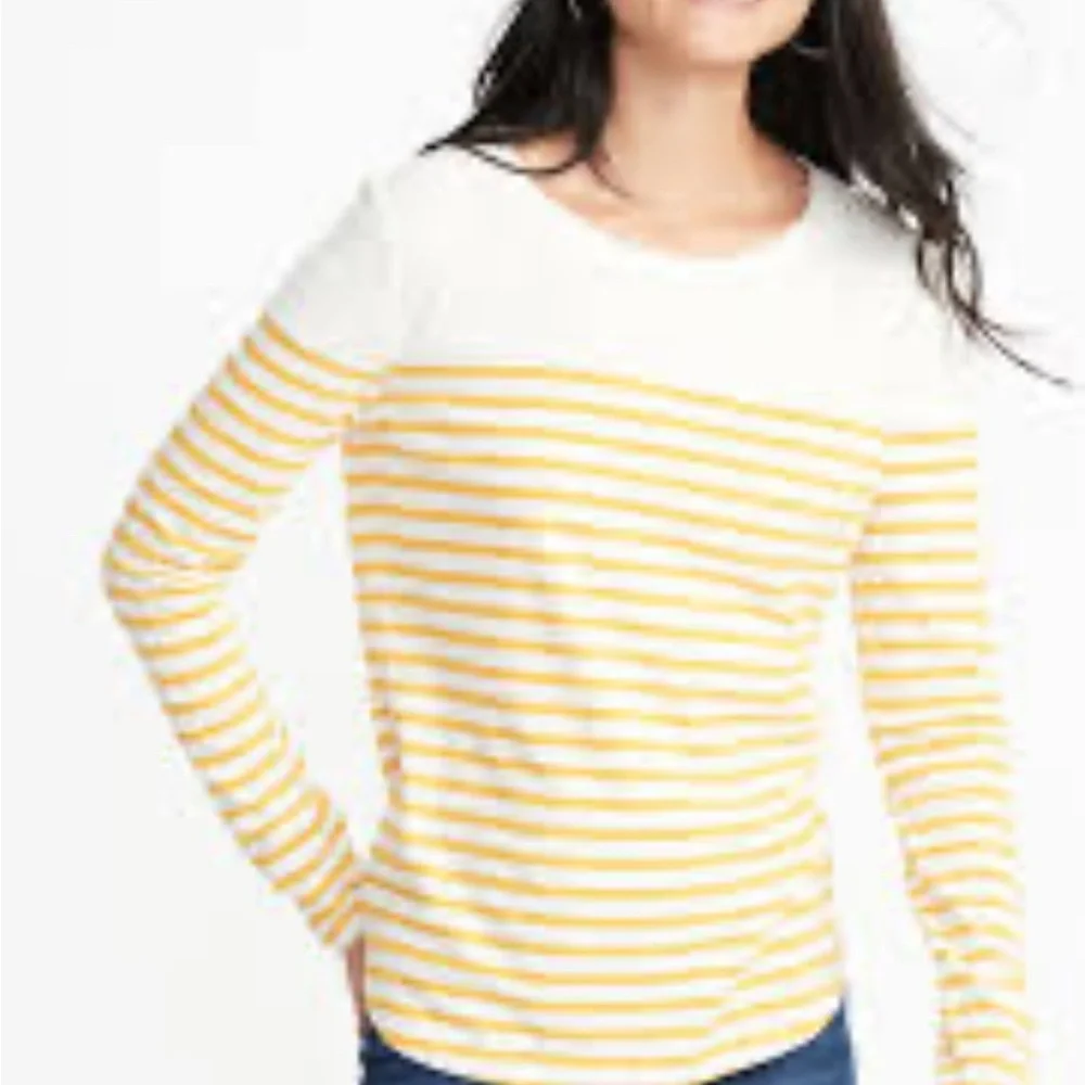 Old Navy Everywear White/Teal Striped Long Sleeve Top - Picture 4 of 4